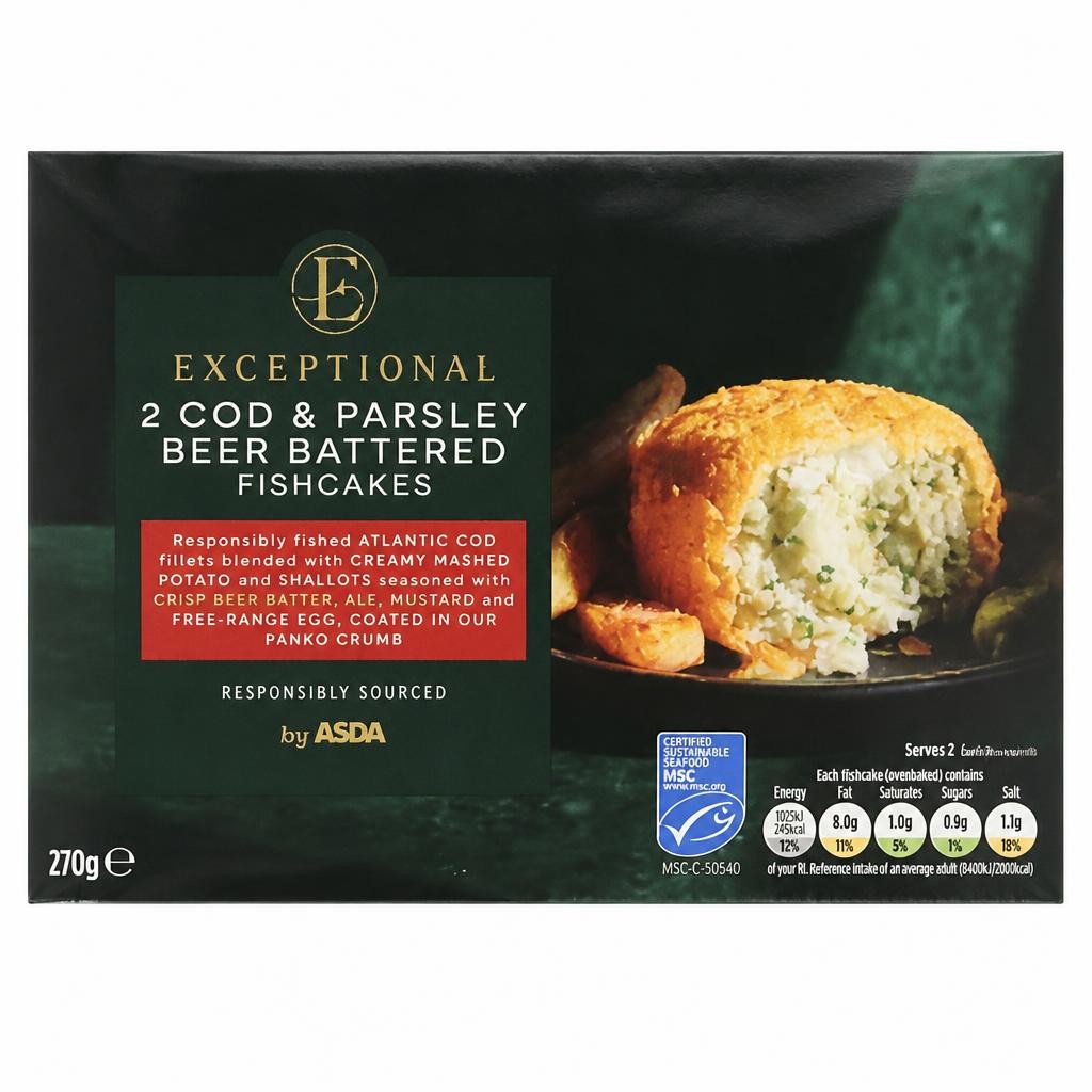 Exceptional by ASDA 2 Cod & Parsley Beer Battered Fishcakes 270g