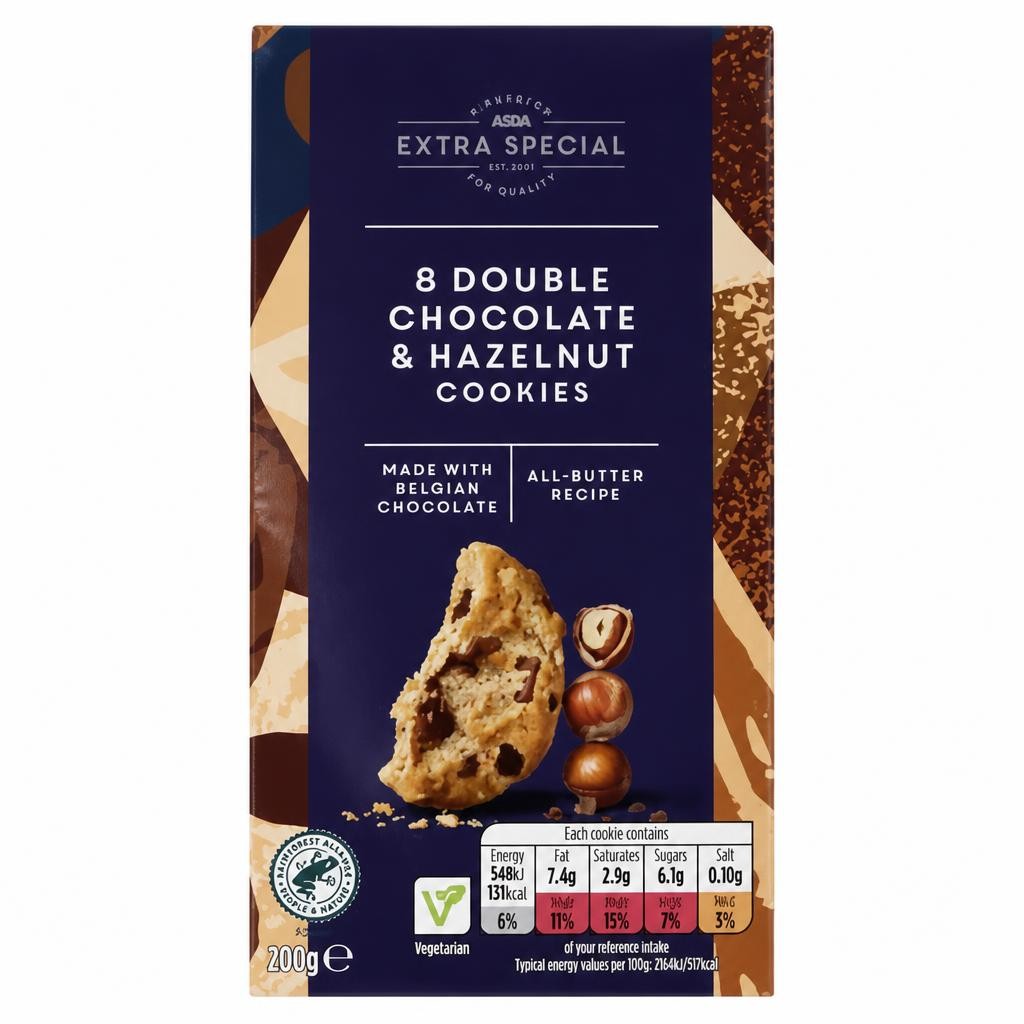ASDA Extra Special Extra Special 8 Double Chocolate & Hazelnut Cookies 200g