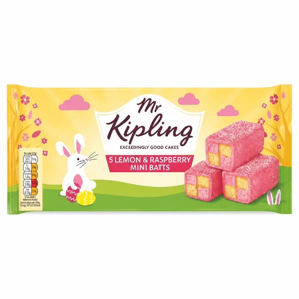 Mr Kipling Lemon & Raspberry Mini Batts Easter Cakes 5 Pack