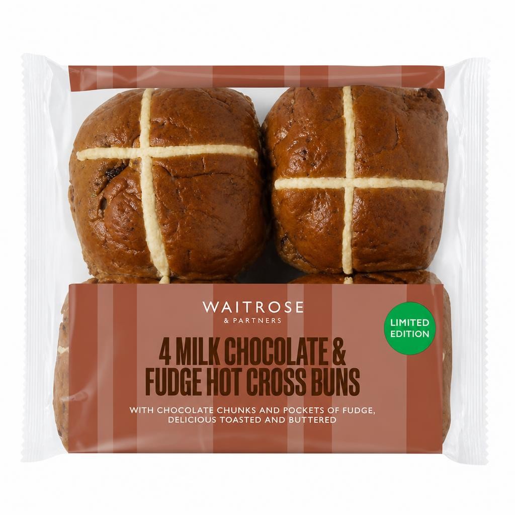 Waitrose Milk Chocolate & Fudge Hot Cross Buns