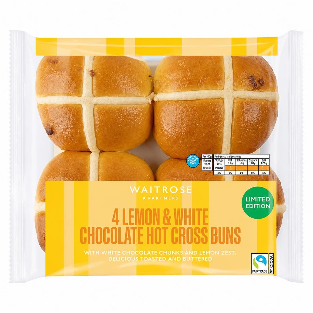 Waitrose Easter 4 White Chocolate & Lemon Hot Cross Buns