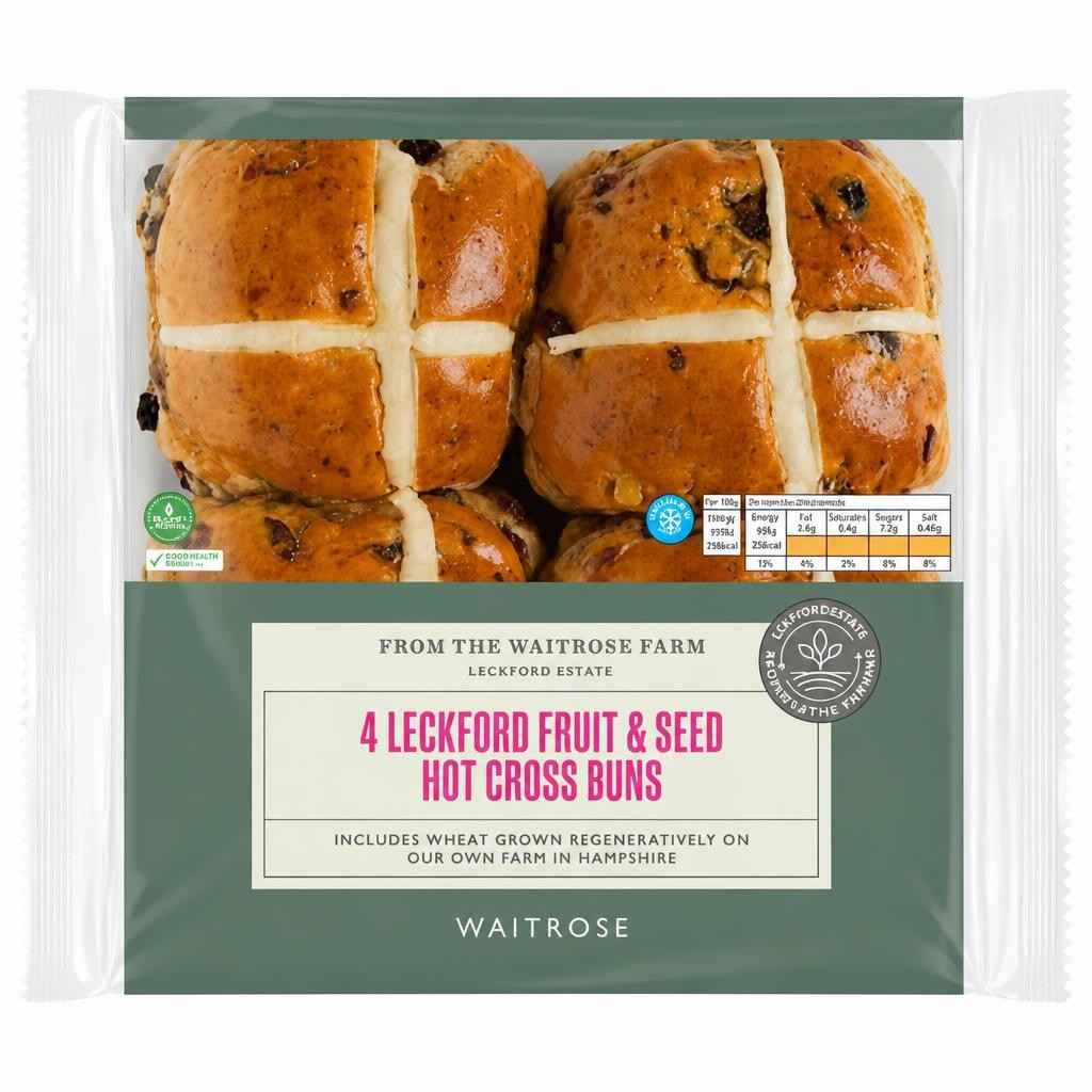 Waitrose Leckford Fruit & Seed Hot Cross Buns