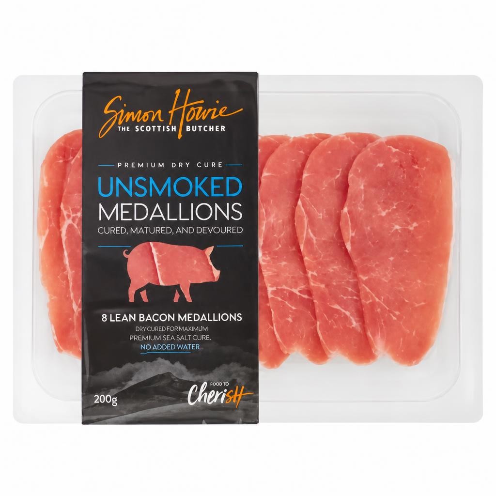 Simon Howie 8 Unsmoked Lean Bacon Medallions 200g