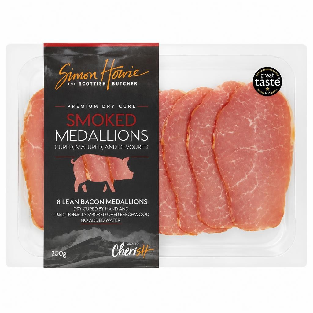 Simon Howie The Scottish Butcher Smoked 8 Lean Bacon Medallions 200g