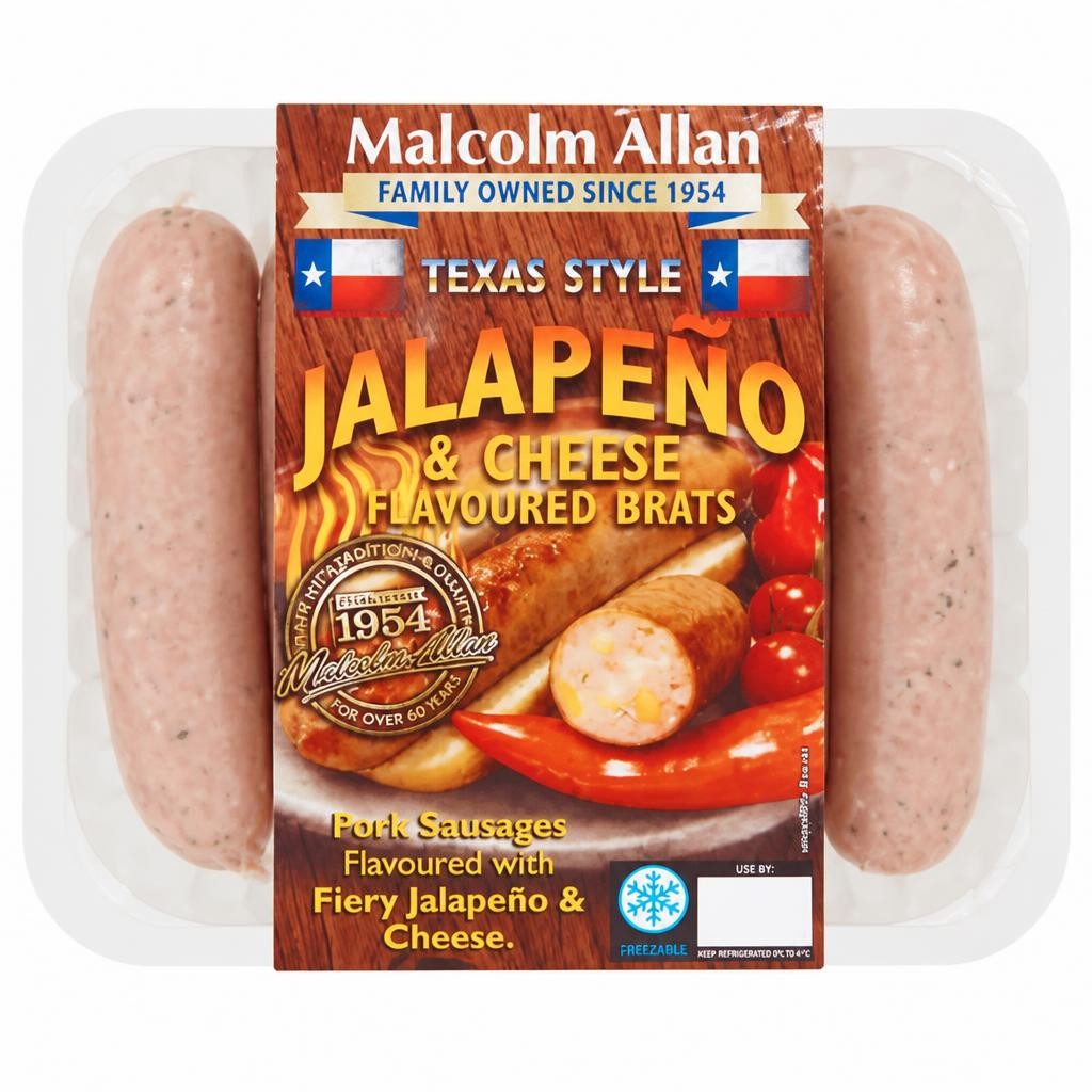 Malcolm Allan Texas Style Jalapeño & Cheese Flavoured Brats 500g
