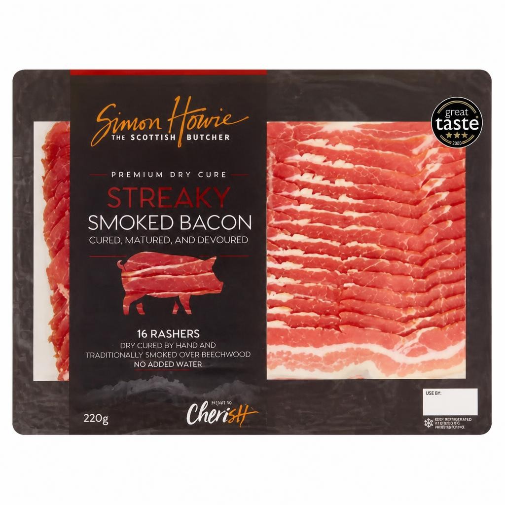 Simon Howie The Scottish Butcher Streaky Smoked Bacon 16 Rashers 220g