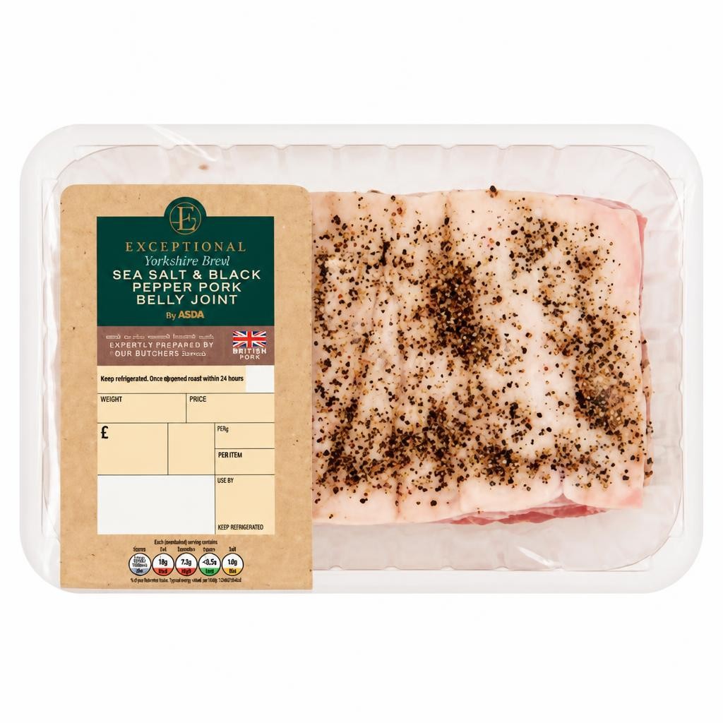 Exceptional by ASDA Yorkshire Bred Sea Salt & Black Pepper Pork Belly Joint (Typically 0.8KG)