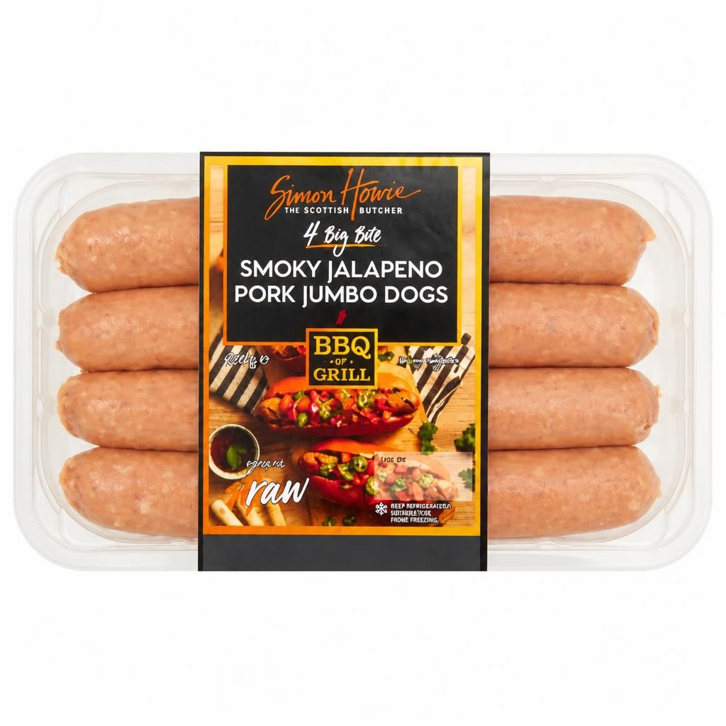 Simon Howie 4 Big Bite Smoky Jalapeno Pork Jumbo Dogs 400g