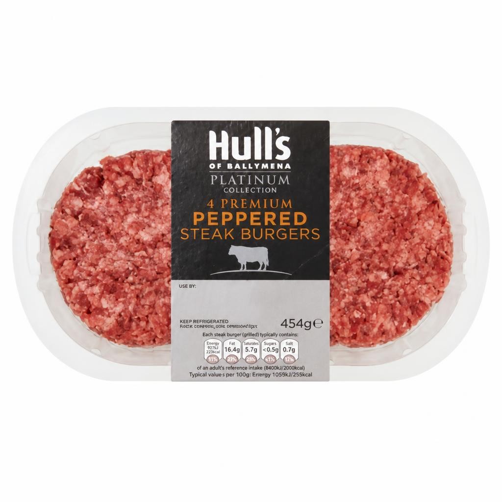 Hull's Platinum Collection 4 Premium Peppered Steak Burgers 454g