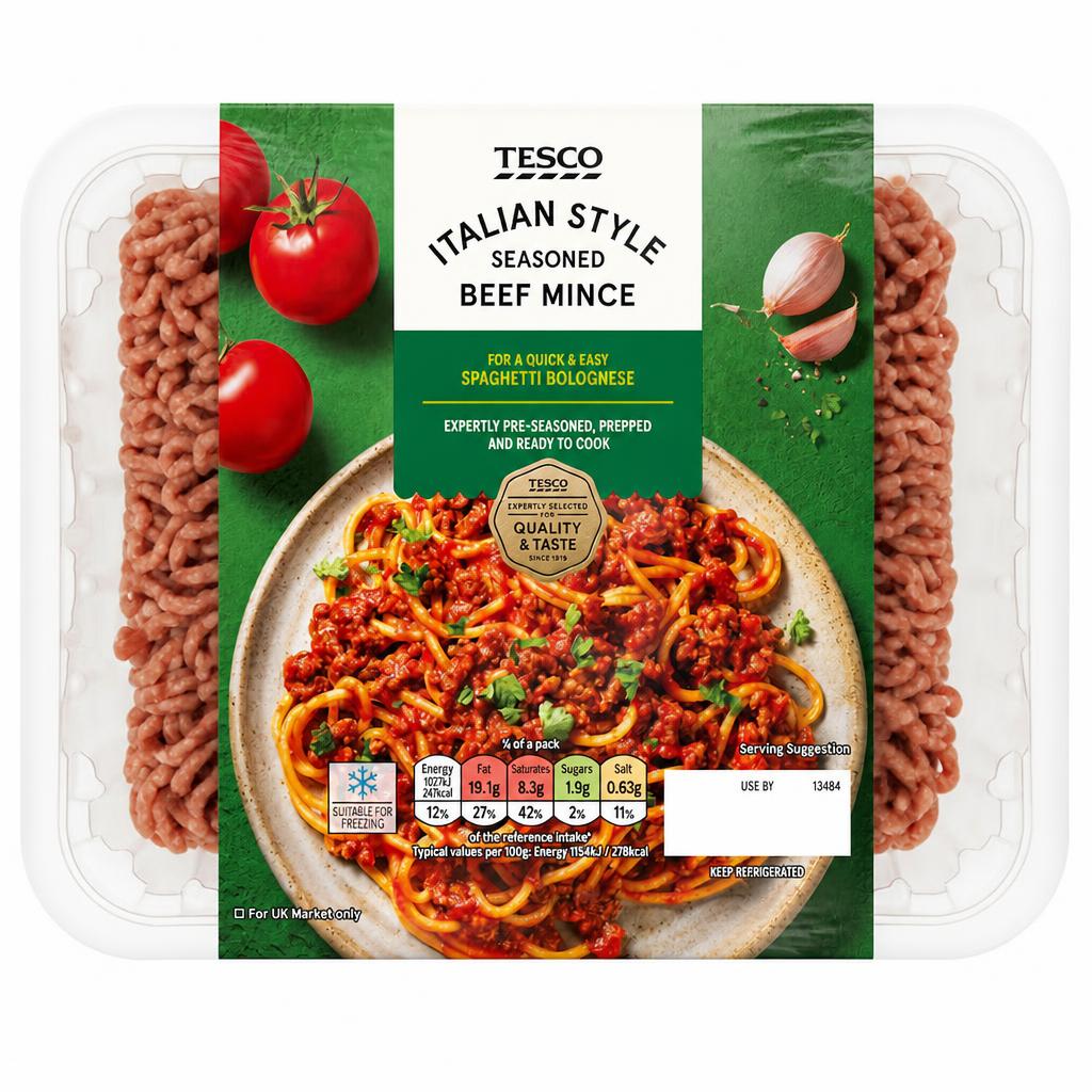 Tesco Italian Style Seasoned Beef Mince 500G