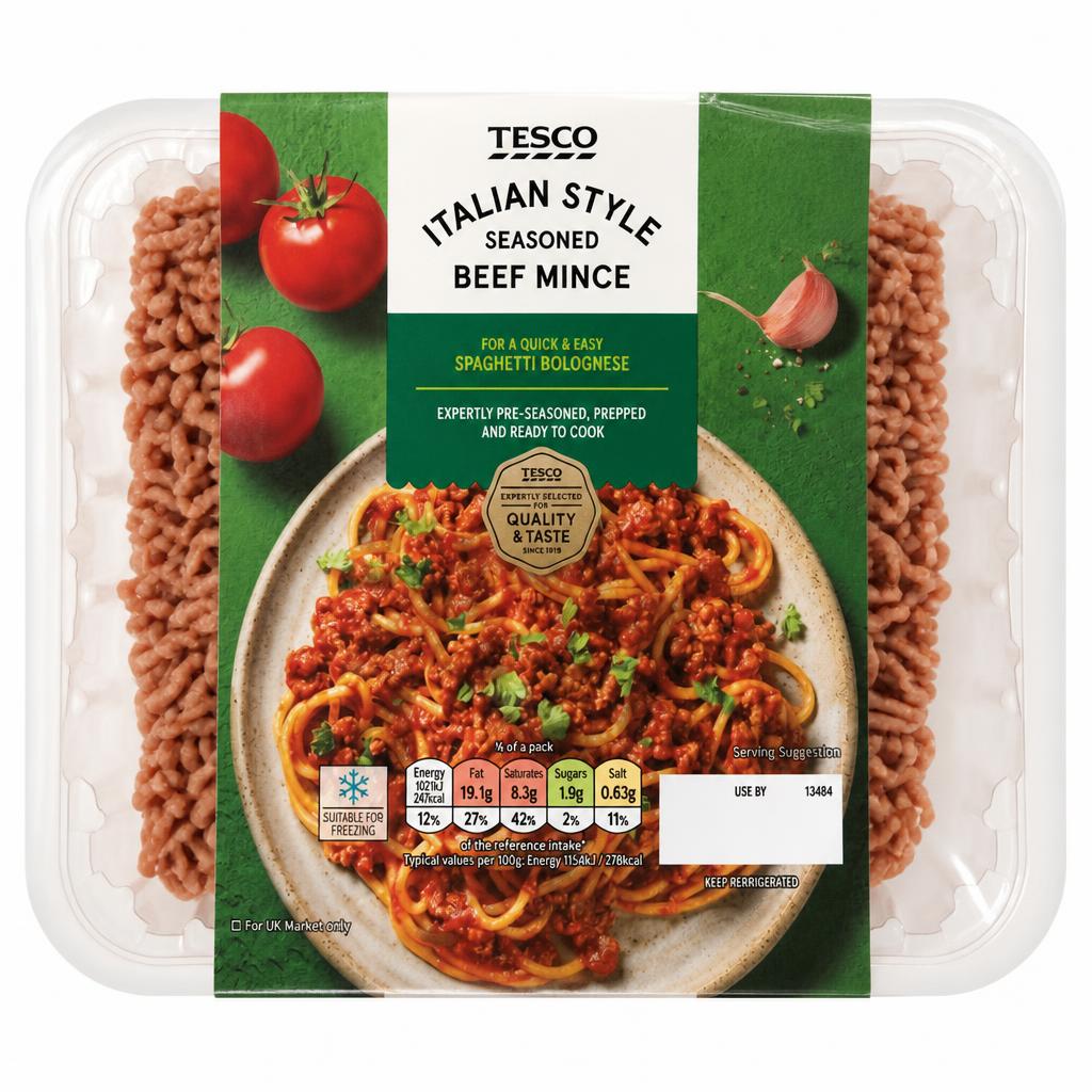 Tesco Italian Style Seasoned Beef Mince 500G