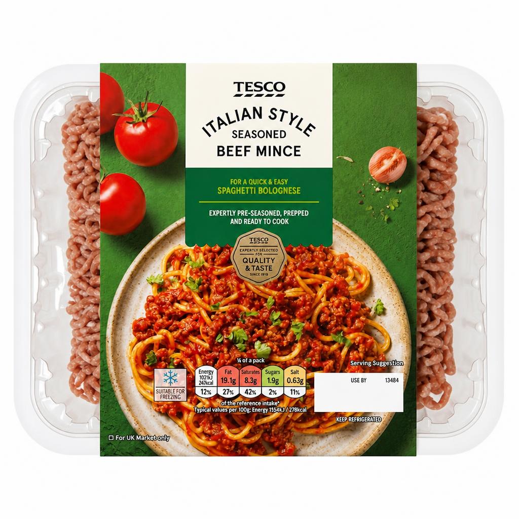 Tesco Italian Style Seasoned Beef Mince 500G