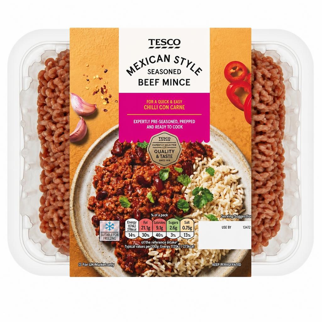 Tesco Mexican Style Seasoned Beef Mince 500G