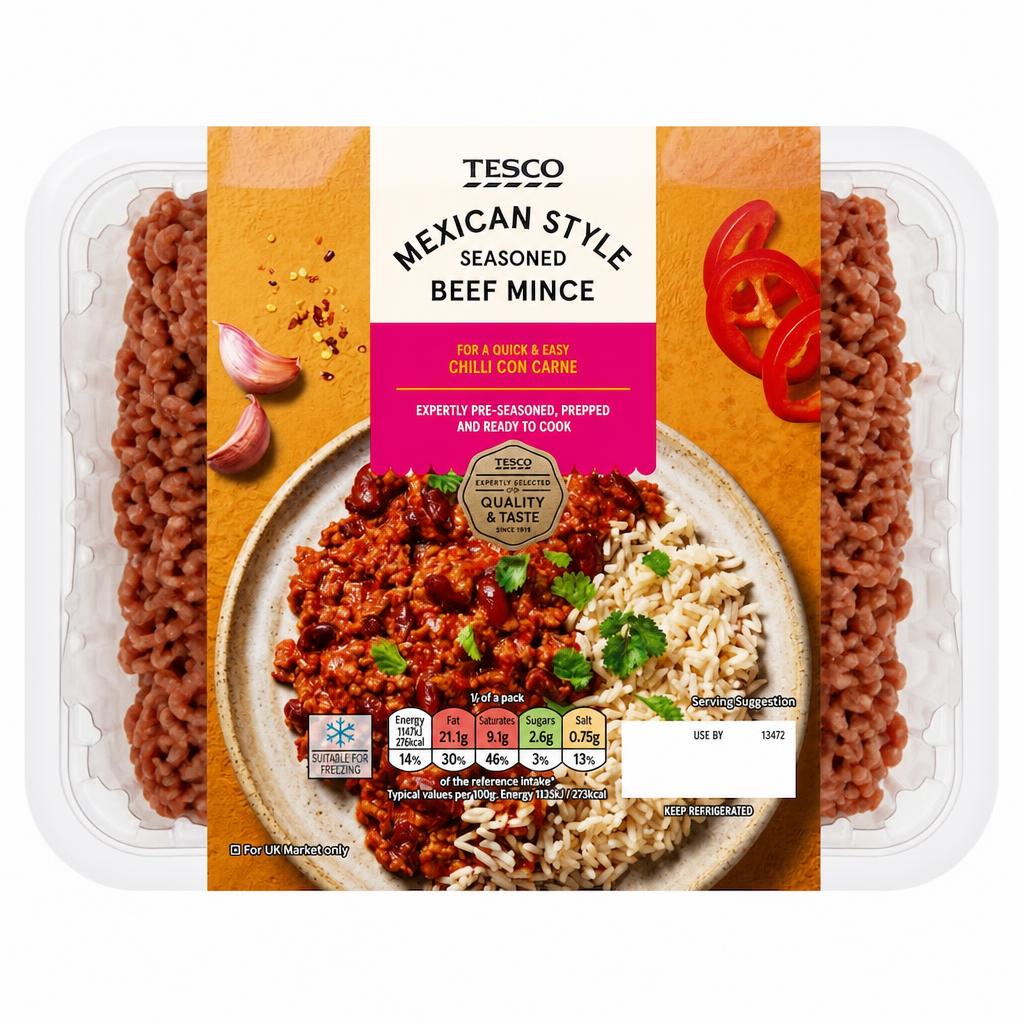 Tesco Mexican Style Seasoned Beef Mince 500G