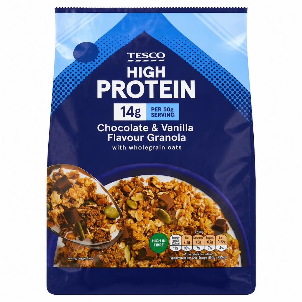 Tesco High Protein Chocolate & Vanilla Flavour Granola 500g