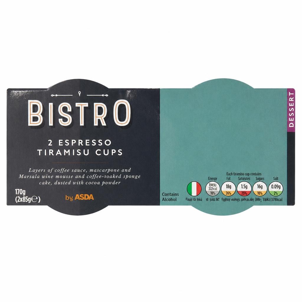 Bistro by ASDA Bistro by  Espresso Tiramisu Cups Dessert 170g (2 x 85g)
