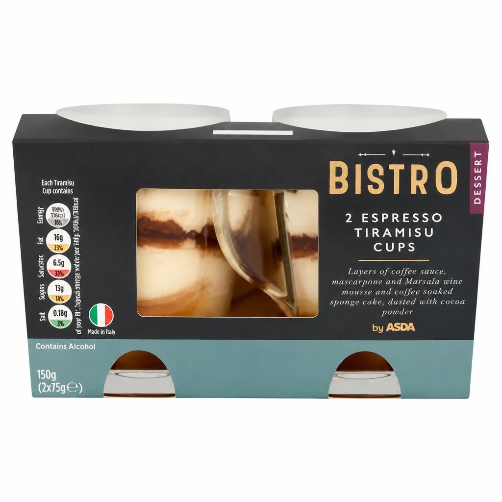 Bistro by ASDA Espresso Tiramisu Cups Dessert 170g (2 x 85g)