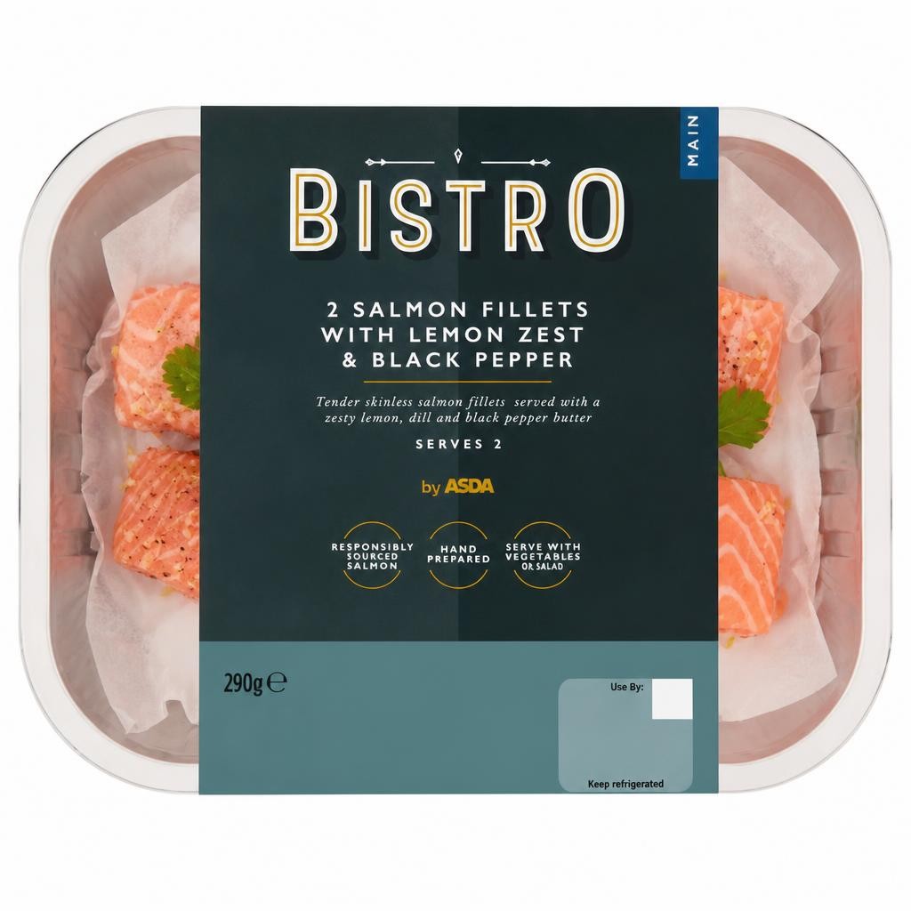 Bistro by ASDA 2 Salmon Fillets with Lemon Zest & Black Pepper 290g