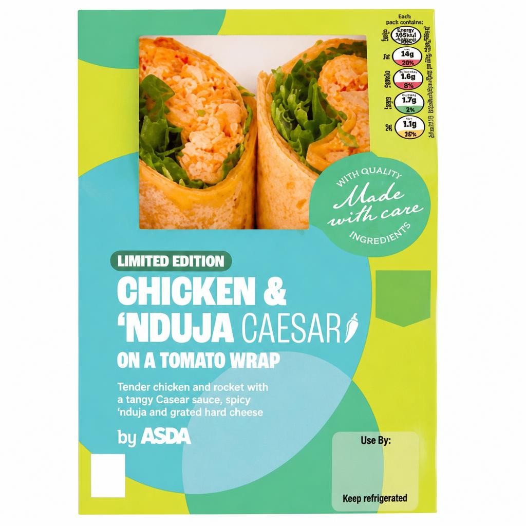ASDA Limited Edition Chicken & 'Nduja Caesar on a Tomato Wrap
