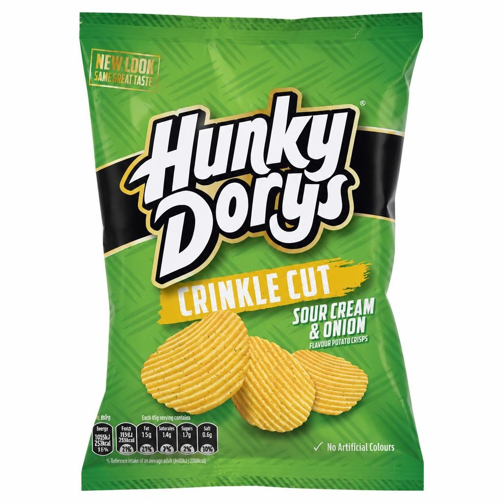 Hunky Dorys Crinkle Cut Sour Cream Onion Flavour Potato Crisps 135g