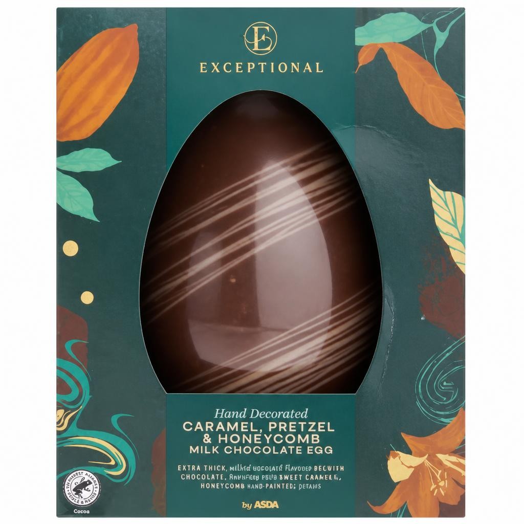 Exceptional by ASDA Caramel, Pretzel & Honeycomb Milk Chocolate Egg 300g