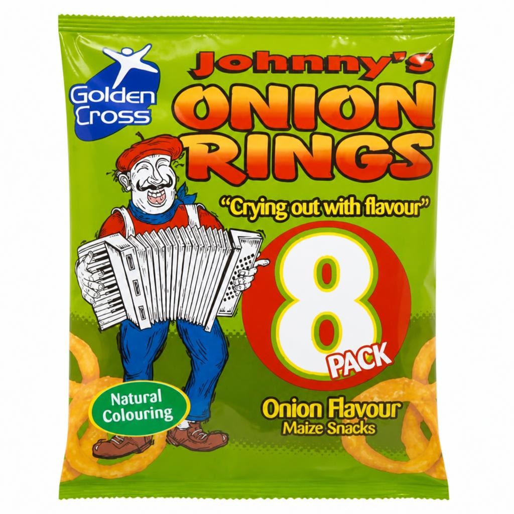Golden Cross Johnny's Onion Rings Onion Flavour Maize Snacks 8 x 12g