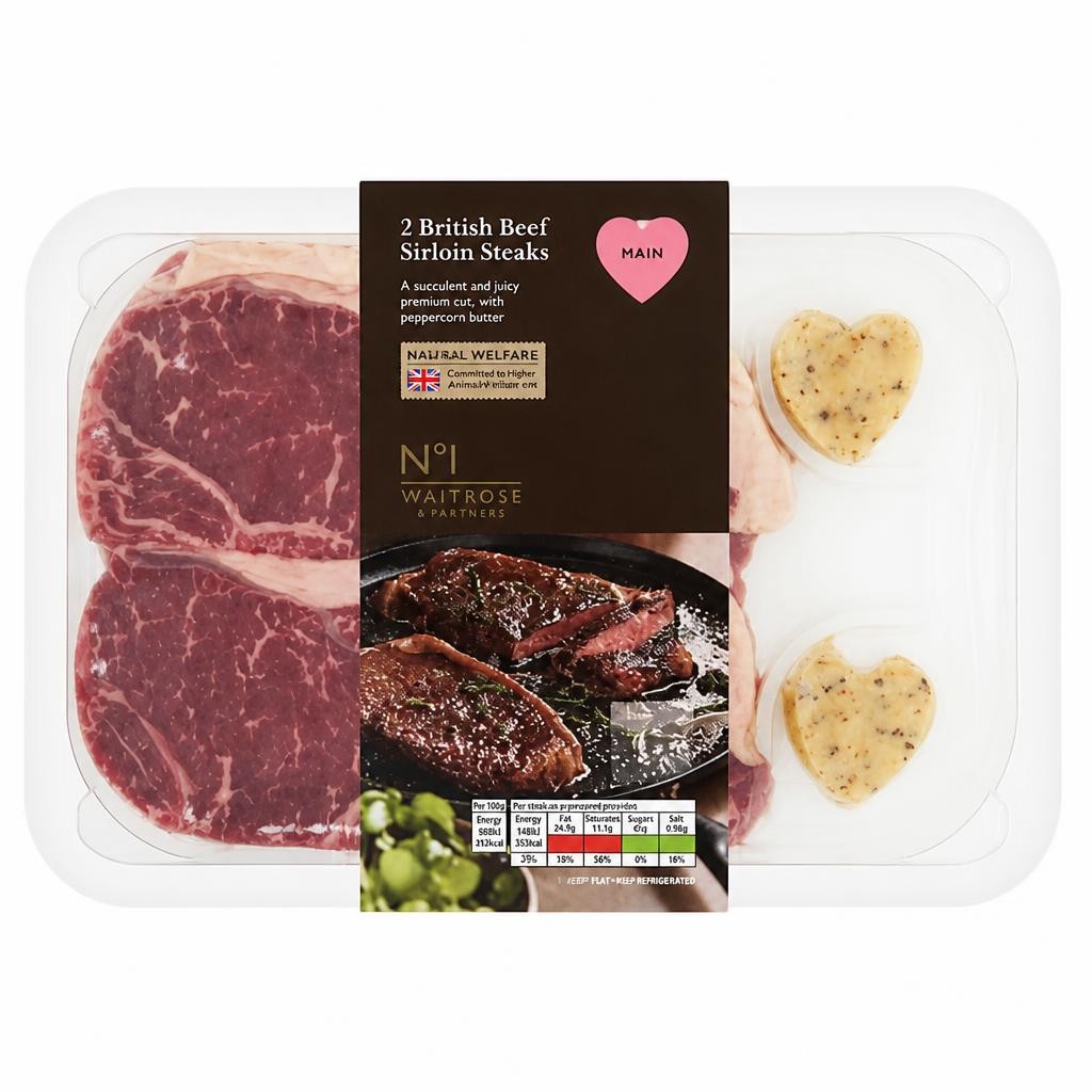 No.1 2 British Beef Sirloin Steaks with Peppercorn Butter