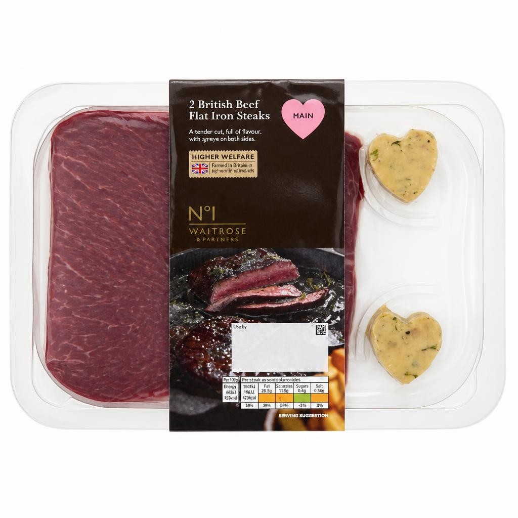No.1 2 British Beef Flat Iron Steaks with Garlic & Herb butter
