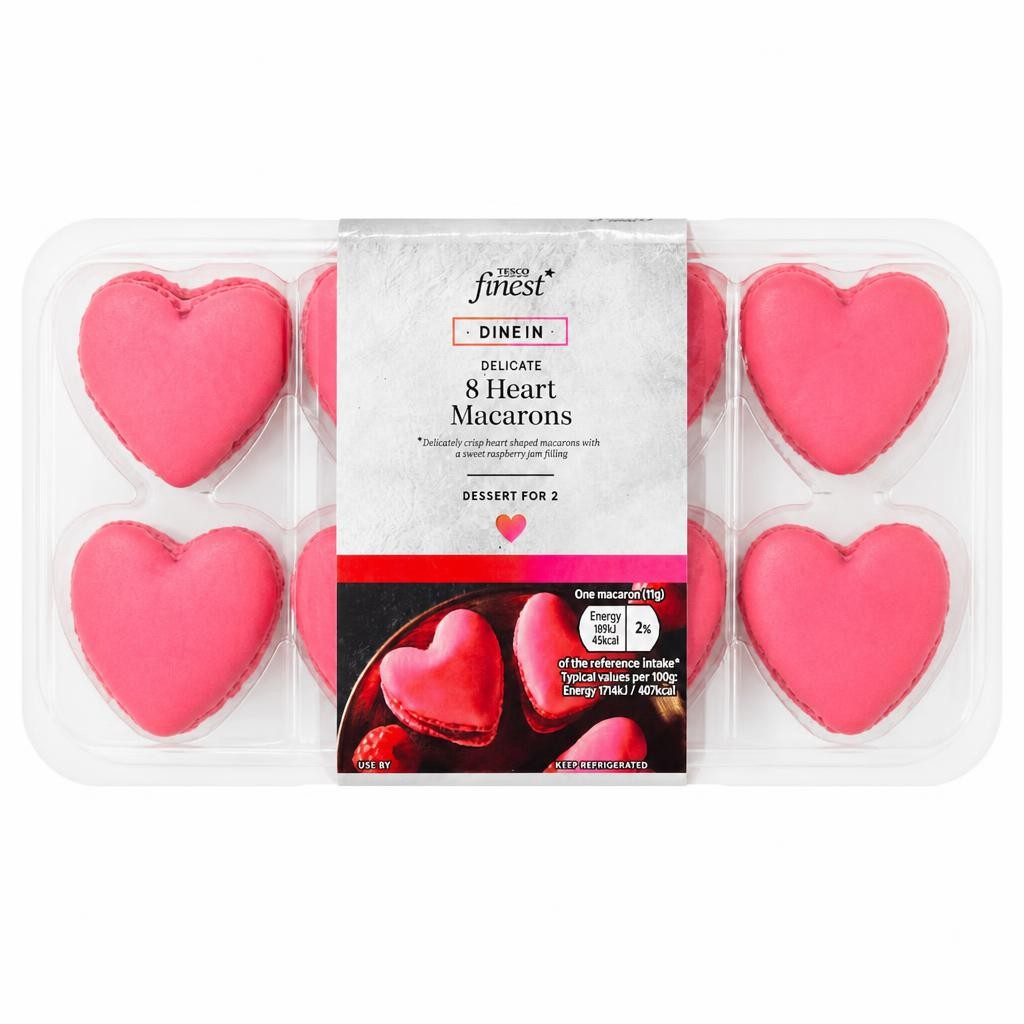 Tesco Finest 8 Raspberry Heart Macarons 88g