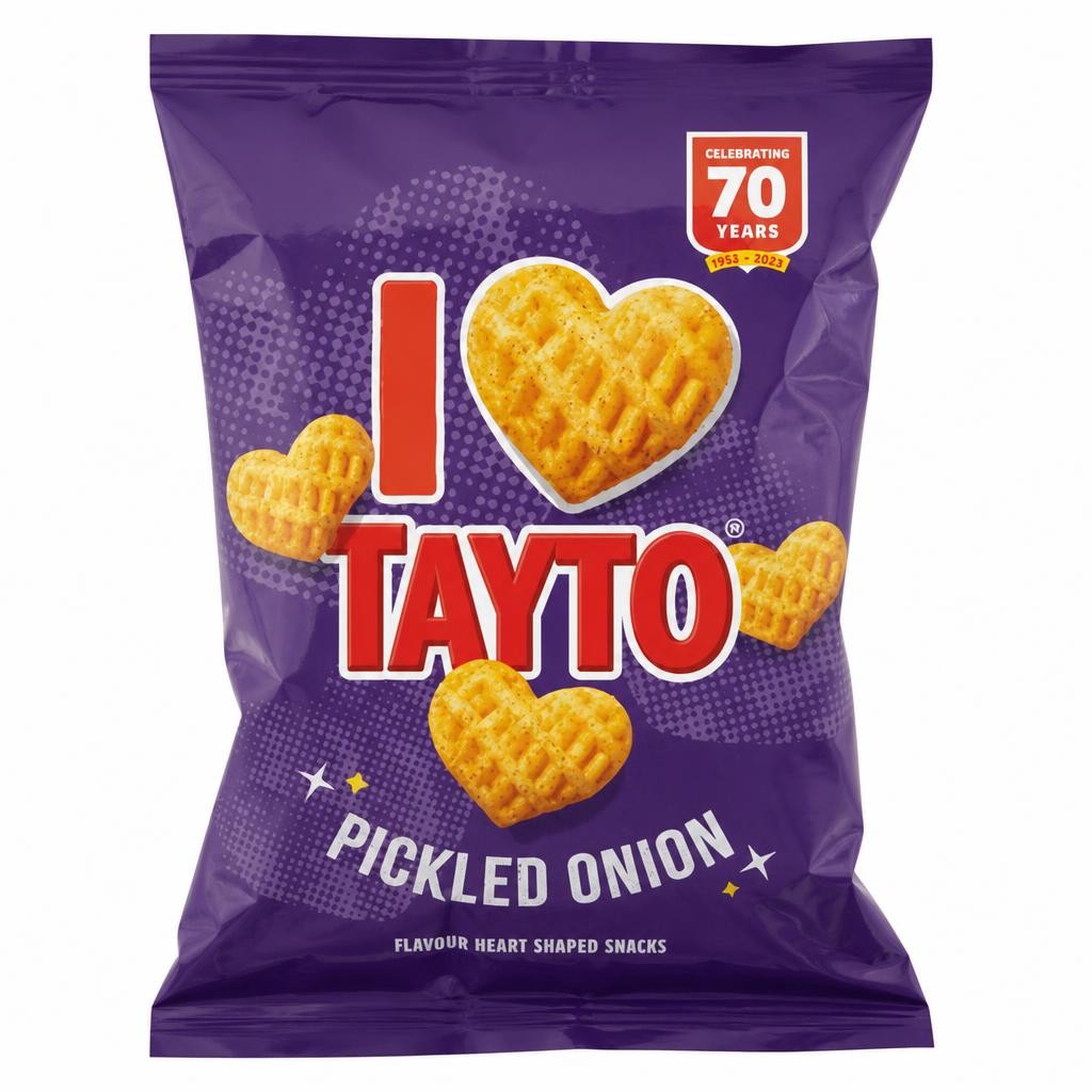 Tayto Pickled Onion Flavour Heart Shaped Snacks 70g