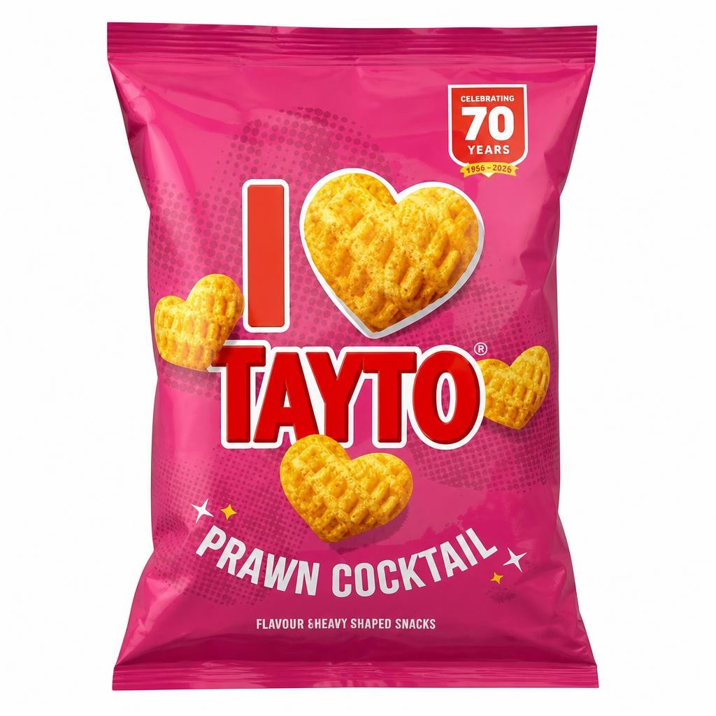 Tayto Prawn Cocktail Flavour Heart Shaped Snacks 70g