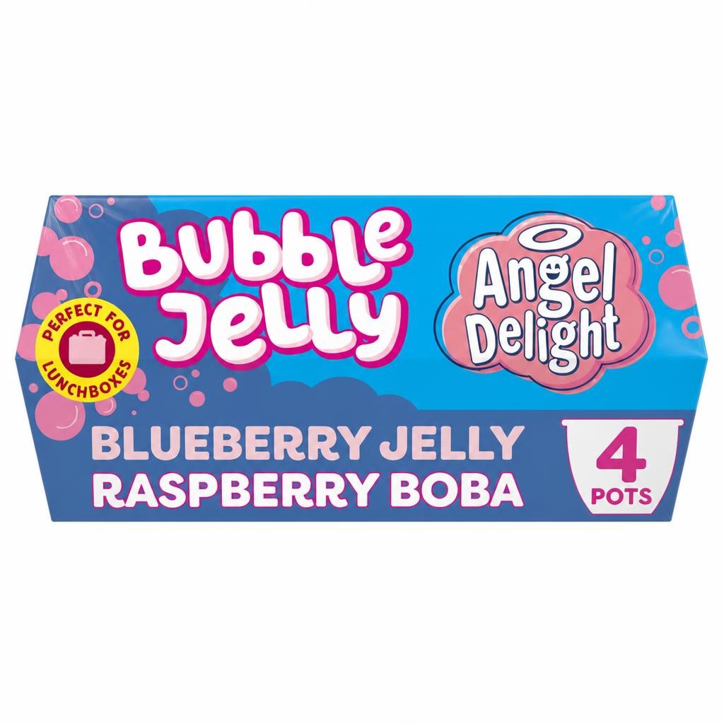 Angel Delight Bubble Jelly Blueberry Jelly and Raspberry Boba Bubble Dessert Snack Pot x4