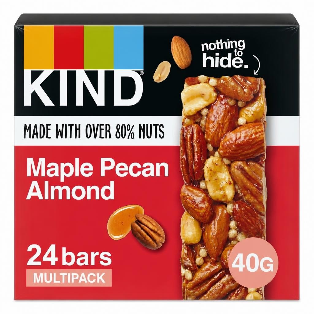KIND Bars, Gluten Free Snack Bars, Maple Pecan Almond, High Fibre, Healthy Snack, No Artificial Colours, Flavours or Preservatives, Multipack 24 x 40g | Red