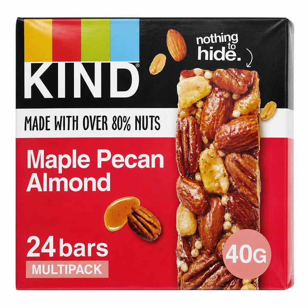 KIND Bars, Gluten Free Snack Bars, Maple Pecan Almond, High Fibre, Healthy Snack, No Artificial Colours, Flavours or Preservatives, Multipack 24 x 40g | Red