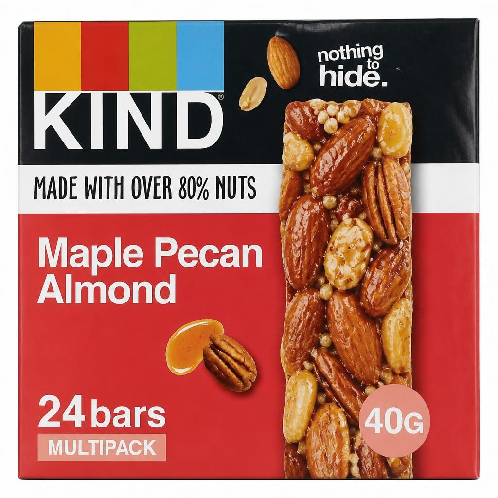 KIND Bars, Gluten Free Snack Bars, Maple Pecan Almond, High Fibre, Healthy Snack, No Artificial Colours, Flavours or Preservatives, Multipack 24 x 40g | Red