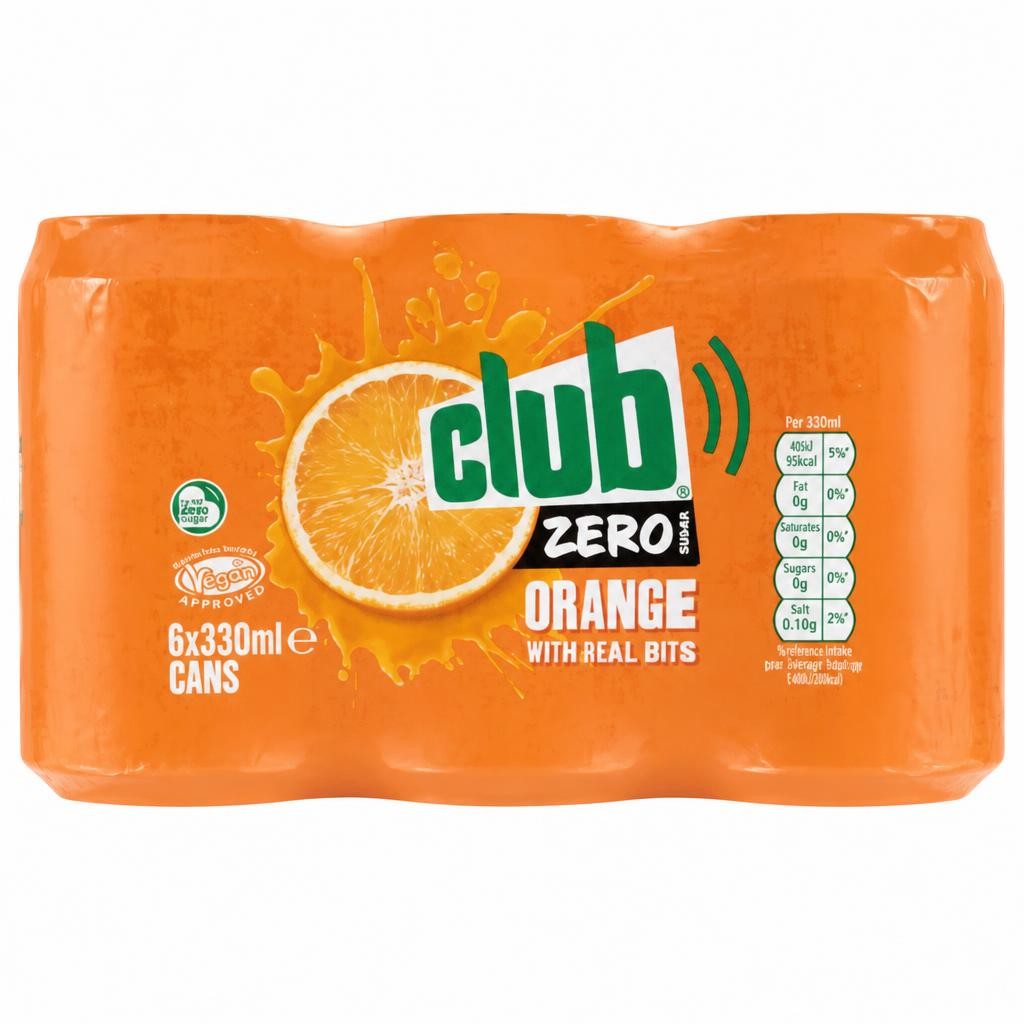 Club Zero Zero Sugar Orange Cans 6 x 330ml