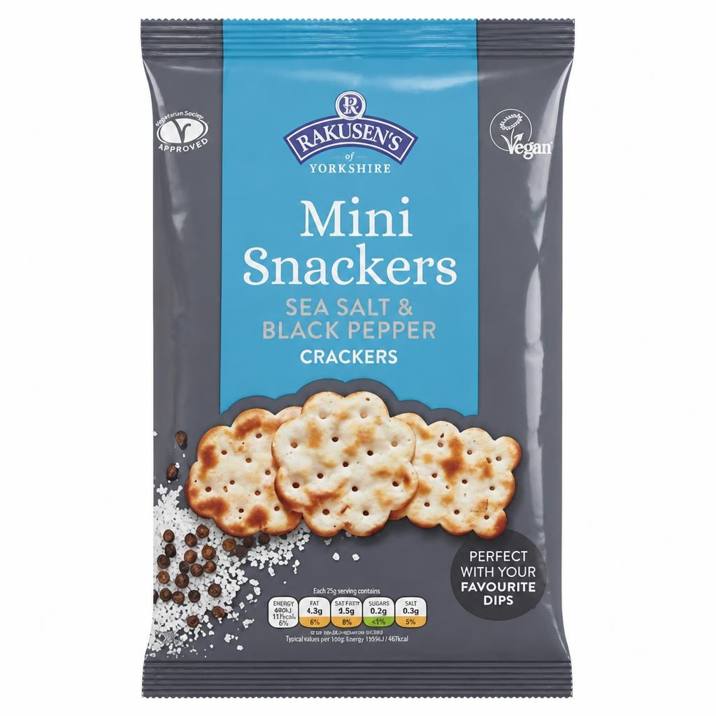 Rakusens of Yorkshire Mini Snackers Sea Salt & Black Pepper Crackers 85g