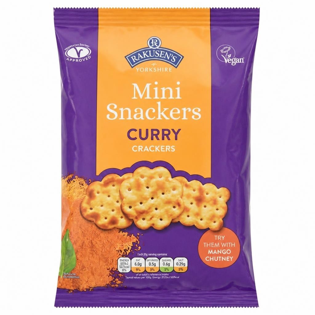 Rakusens of Yorkshire Mini Snackers Curry Crackers 85g