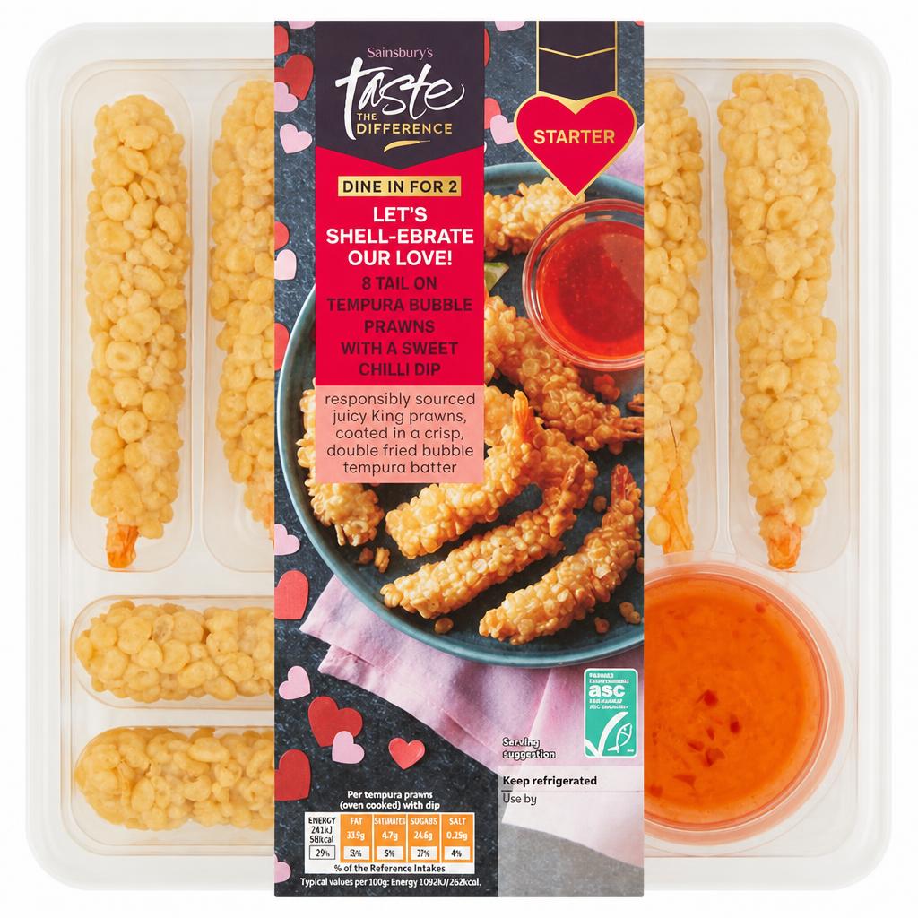 Sainsbury's 8 x Tail on Tempura Bubble Prawns with Sweet Chilli Dip, Taste the Difference 190g