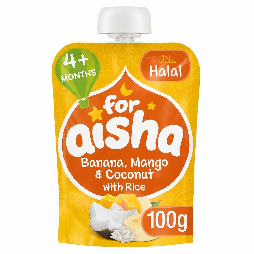 For Aisha Banana, Mango & Coconut with Rice 4+ Months 100g