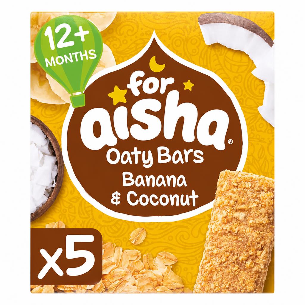 For Aisha Oaty Bars Banana & Coconut 12+ Months 5 x 25g