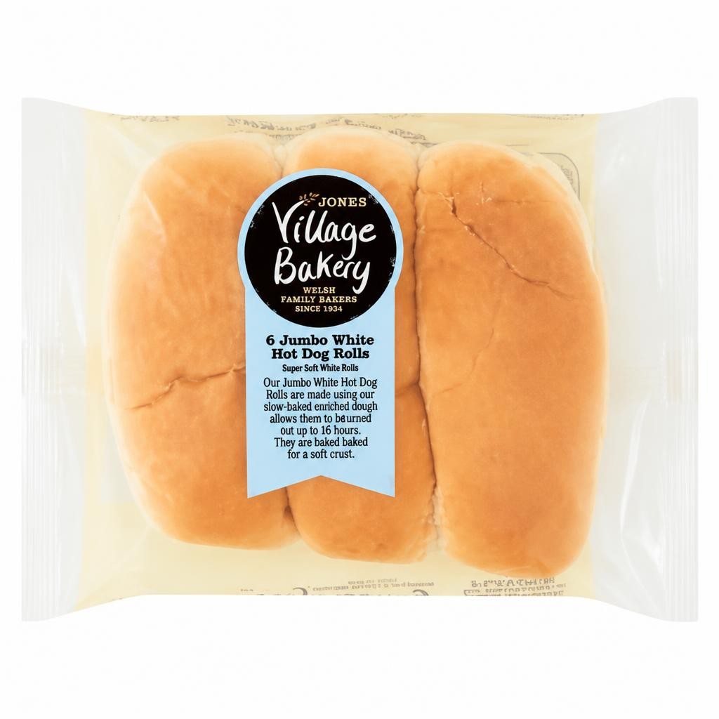 Jones Village Bakery 6 Jumbo White Hot Dog Rolls