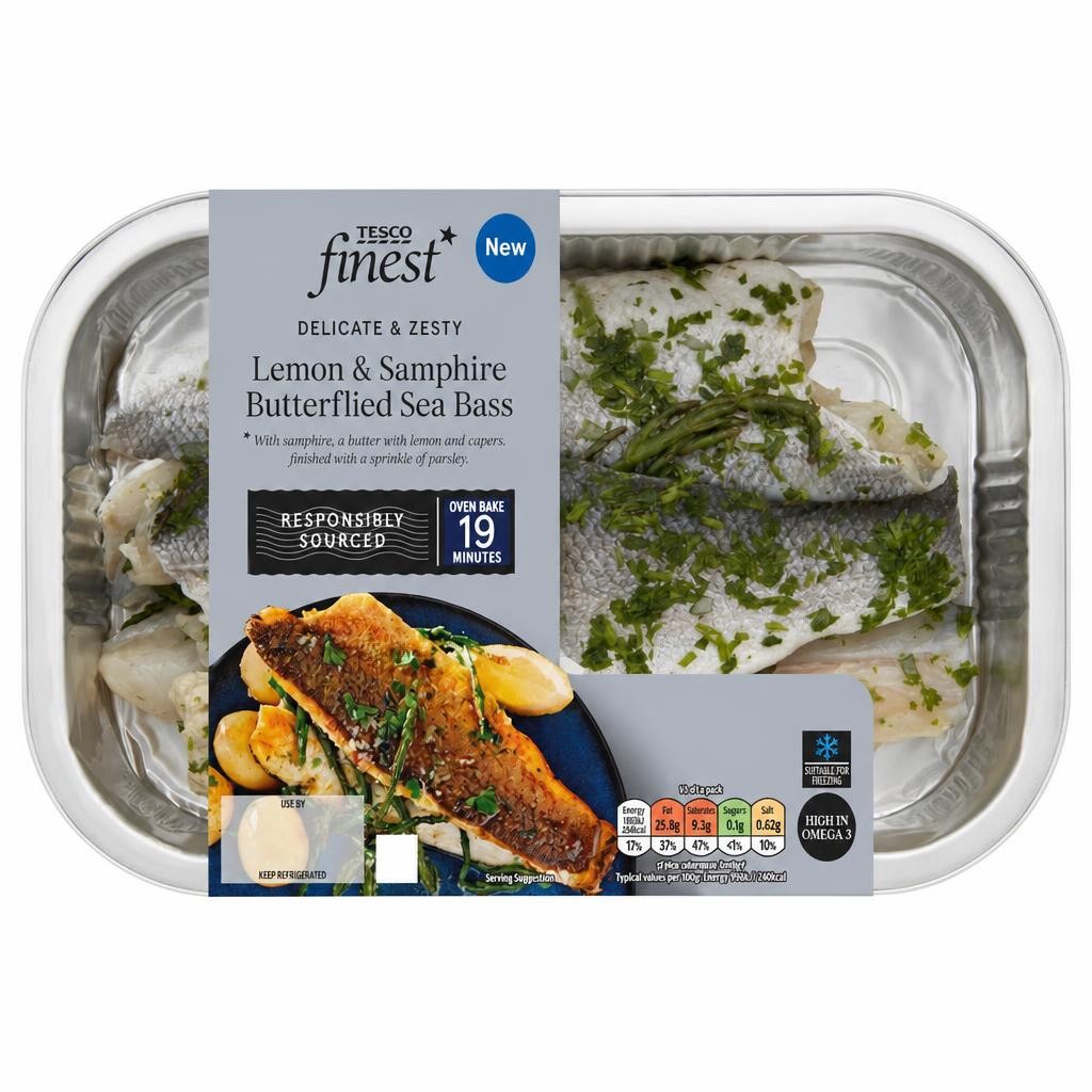 Tesco Finest Lemon and Samphire Butterflied Sea Bass 307g
