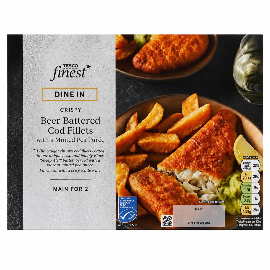 Tesco Finest Dine In Beer Battered Cod with a Minted Pea Puree 460G