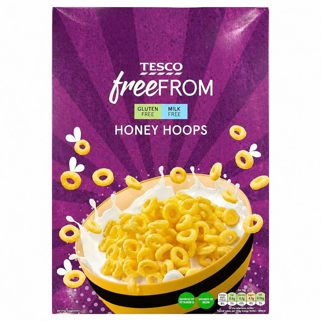 Tesco Free From Honey Hoops 300G.