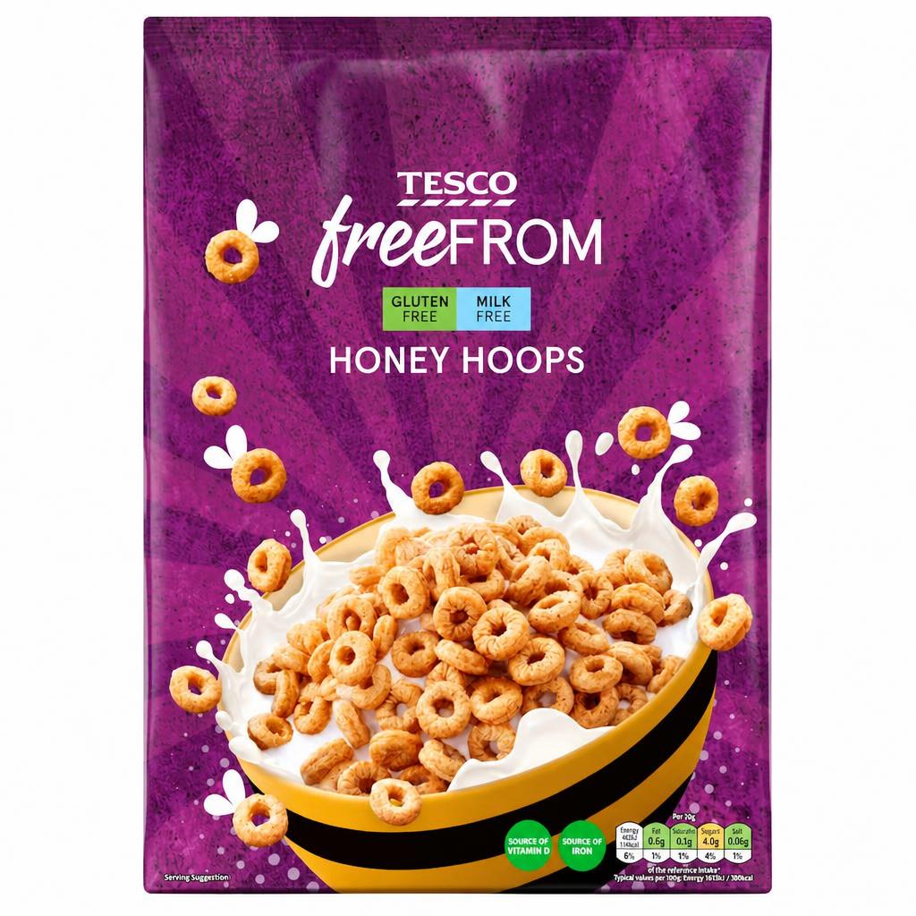 Tesco Free From Honey Hoops 300G.