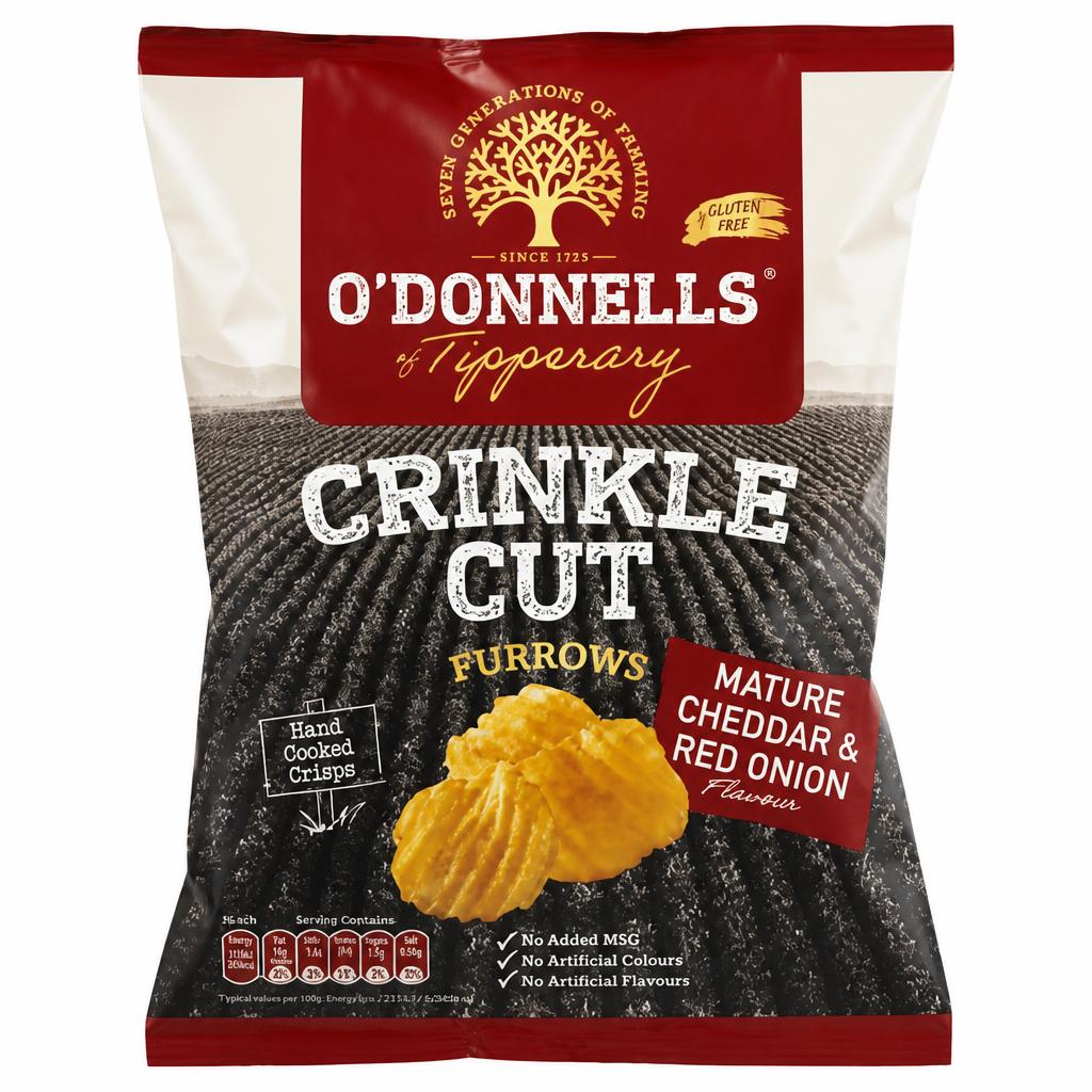 O'Donnells Crinkle Cut Furrows Mature Cheese & Red Onion Flavour 125g