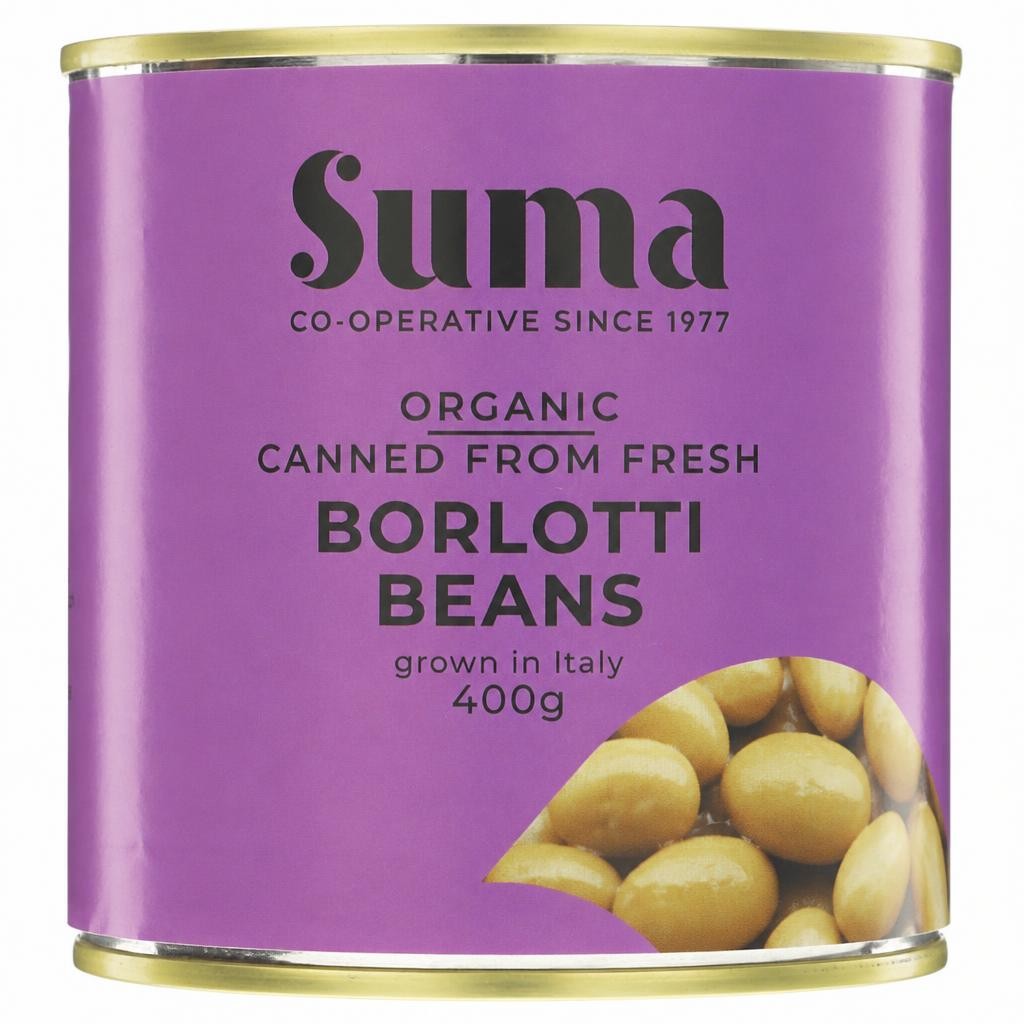 Suma Organic - Fresh Borlotti Beans - Organic - 12 x 400g - 12 Pack