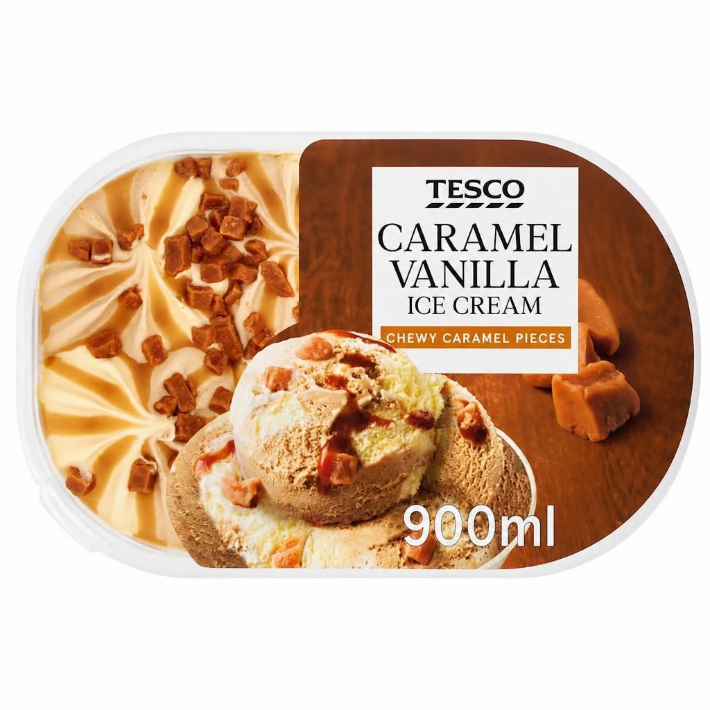 Tesco Caramel Vanilla Ice Cream 900Ml