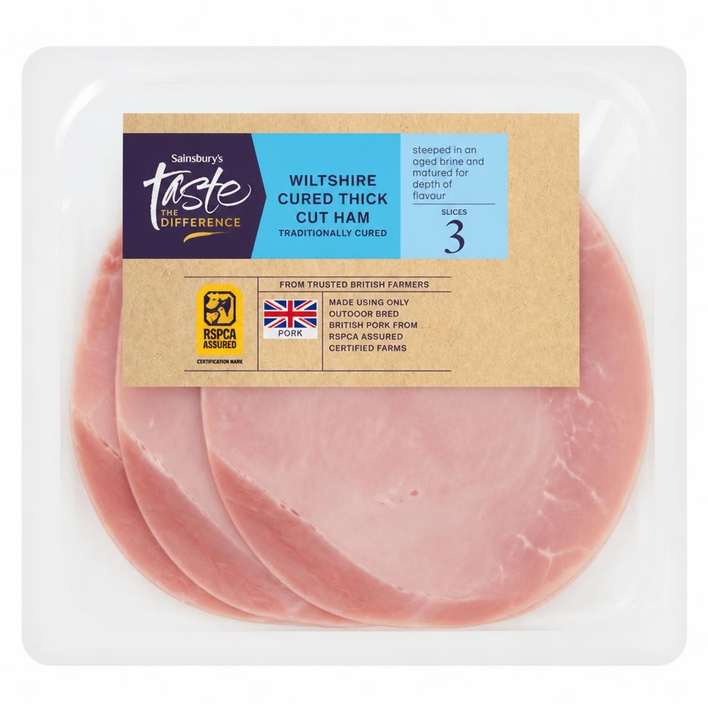 Sainsbury's 3 x Wiltshire Cured Thick Cut Ham Slices, Taste the Difference 120g